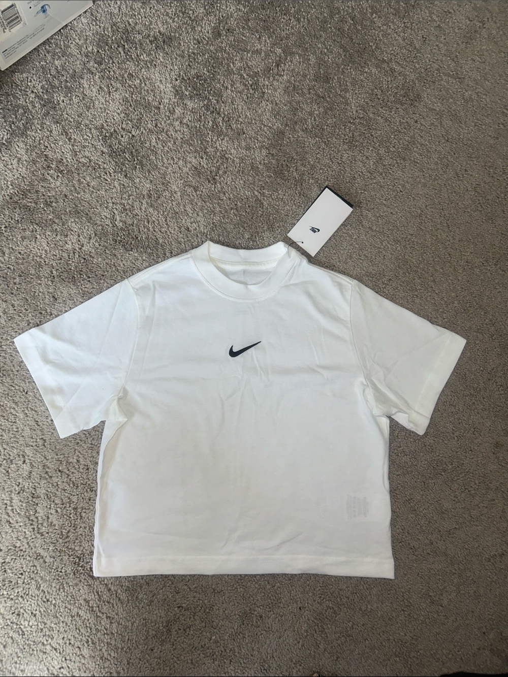 Nike White Kids Short Sleeve T-Shirt with Black Swoosh